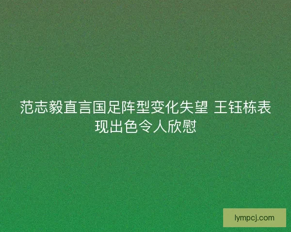 范志毅直言国足阵型变化失望 王钰栋表现出色令人欣慰